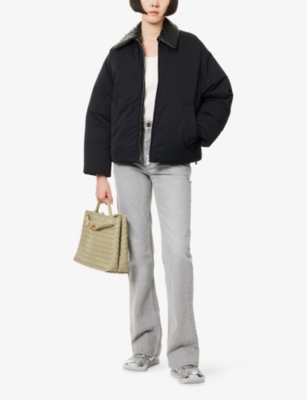 Bottega Veneta Intrecciato Leather-trimmed Shell Down Jacket In Black