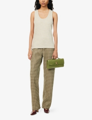 Bottega Veneta Womens Liana Travertine Intrecciato Straight-leg Suede Trousers In Brown