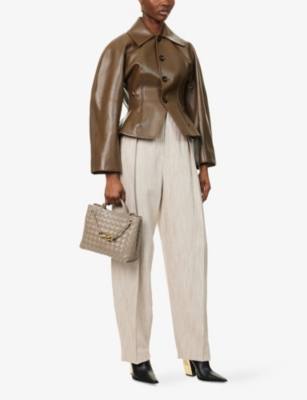 BOTTEGA VENETA: Cinched-Waist Flared-Hem Leather Jacket