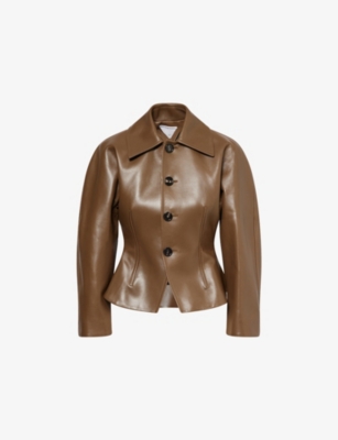 BOTTEGA VENETA: Cinched-Waist Flared-Hem Leather Jacket