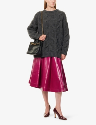 Bottega Veneta Womens Boysendberry Wide-leg High-rise Leather Culotte Trousers In Purple