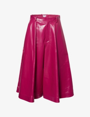 Bottega Veneta Womens Boysendberry Wide-leg High-rise Leather Culotte Trousers In Purple