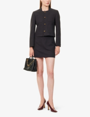 Bottega Veneta Womens Anthracite Patch-pockets Mid-rise Cotton-blend Mini Skirt In Gray