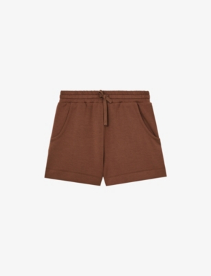 Reiss Womens Toffee Brown Jodie Elasticated-waist Stretch-jersey Shorts