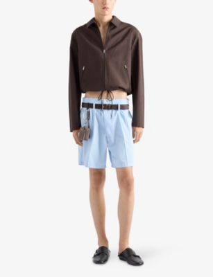 PRADA: Elasticated-Waist Regular-Fit Cotton-Poplin Bermuda Shorts