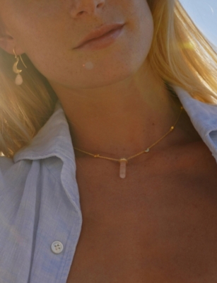 La Maison Couture Womens Pink Assya London Cupid 18ct Yellow Gold Vermeil, Rose Quartz And Cubic Zirconia Necklac In Pink