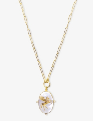 LA MAISON COUTURE: Ece London The Pegasus II 22ct Yellow Gold Vermeil Mother of Pearl And Zircon Necklace