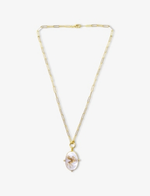 LA MAISON COUTURE: Ece London The Pegasus II 22ct Yellow Gold Vermeil Mother of Pearl And Zircon Necklace