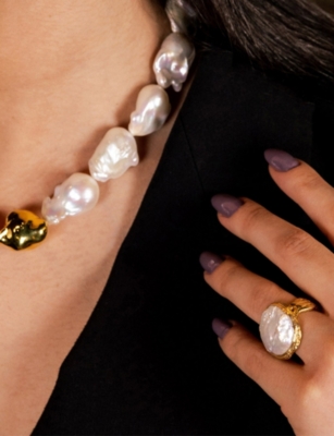La Maison Couture Womens Ece London The Aphrodite Baroque 22ct Yellow Gold Vermeil Zircon And Pearl Ring White In White