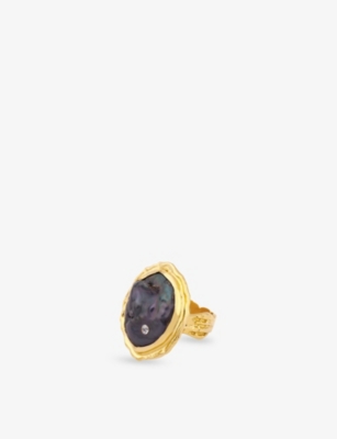 La Maison Couture Womens Black Ece London The Aphrodite's Tear Baroque 22ct Yellow Gold Vermeil Pearl And Zircon Ring In Black