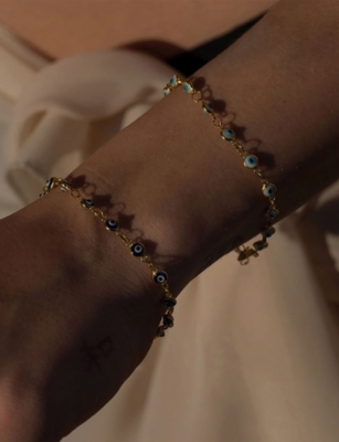 La Maison Couture Womens Ece London The Nazar Ii 22ct Yellow Gold Vermeil Chain Bracelet Whit In White