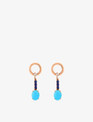 LA MAISON COUTURE: Selda 18ct Rose Gold, 0.06ct Diamond, 5.2ct Turquoise And 0.13ct Sapphire Drop Earrings