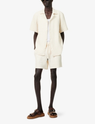 OAS MENS OAS ECRU PORTO WAFFLE COTTON-POPLIN SHORTS 