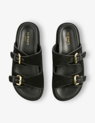 LK BENNETT: Capri Buckle Suede Flat Sandals
