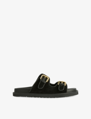 LK BENNETT: Capri Buckle Suede Flat Sandals