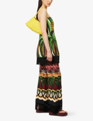 FARM RIO: Flow Fringe Flared-Leg Linen-Blend Trousers