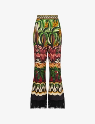 FARM RIO: Flow Fringe Flared-Leg Linen-Blend Trousers