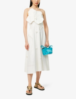 Shop Farm Rio Womens Off-white Garden Sleeveless Linen-blend Midi Dress