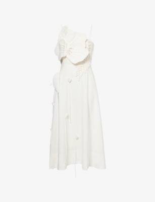 Shop Farm Rio Womens Off-white Garden Sleeveless Linen-blend Midi Dress
