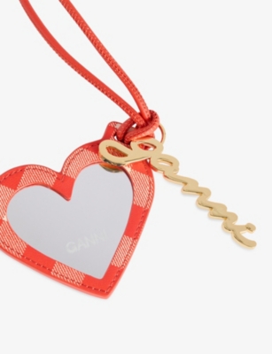 Ganni Red Heart Shaped Mirror With Logo Lettering Charm