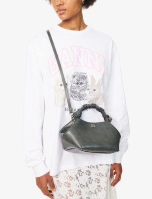 Ganni Womens Steal Grey Bou Small Leather-blend Top-handle Bag In Gray