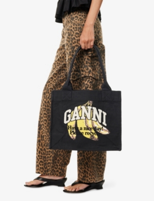 GANNI: Banana-Print Large Cotton Shopper Bag