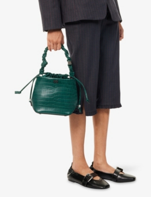 GANNI: Croco Bou Leather-Blend Bucket Bag