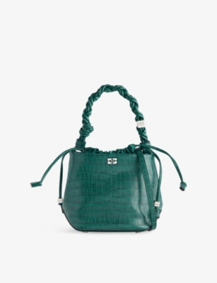 GANNI: Croco Bou Leather-Blend Bucket Bag
