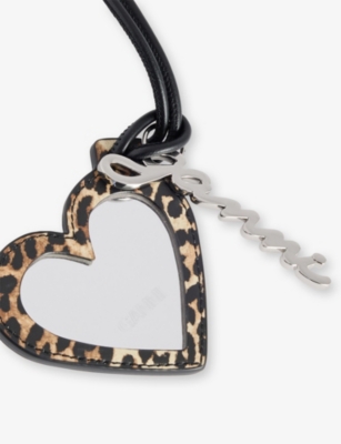 Ganni Heart-shaped Mirror With Leopard Print In Black