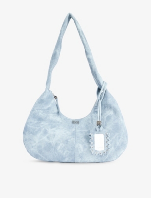 Ganni Womens Celestial Blue Bleached Medium Hobo Cotton Shoulder Bag