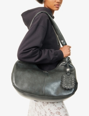 Ganni Womens Steal Grey Bou Hobo Medium Leather-blend Shoulder Bag