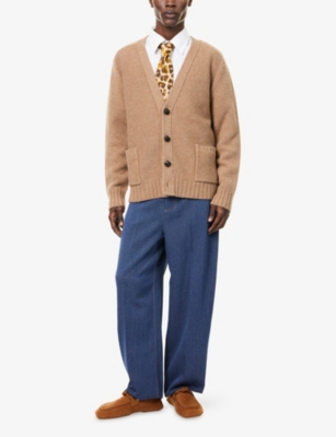 Bottega Veneta Mens Caramel V-neck Knitted Wool Cardigan In Brown