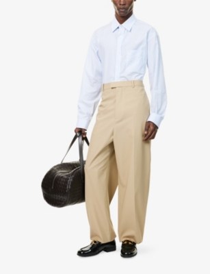 Bottega Veneta Mens White Blue Stripe-print Graphic-embroidered Cotton-poplin Shirt In Blue