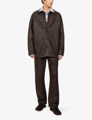 Bottega Veneta Mens Fondant Tobacco Relaxed-fit Intrecciato Leather Shirt In Brown