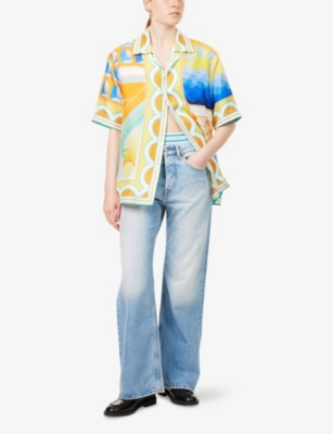 Casablanca Womens Surreal Pool Cuban-collar Silk Shirt In Surreal Pool