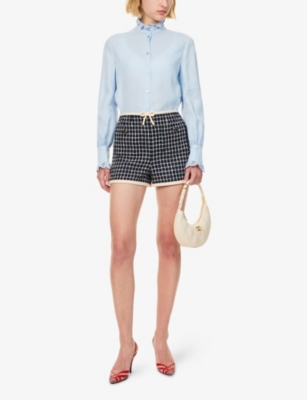 Valentino Womens Angel Blue Embroidered Long-sleeves Linen Shirt In Blue