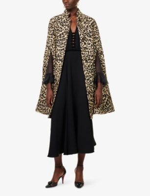 VALENTINO GARAVANI: Leopard Relaxed-Fit Wool Cape