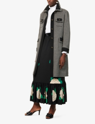 Valentino Womens Avorio Nero Gingham-pattern Wool And Cashmere-blend Coat In Black