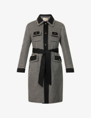 Valentino Womens Avorio Nero Gingham-pattern Wool And Cashmere-blend Coat In Black