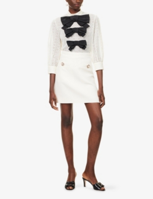 VALENTINO GARAVANI: Bow Embroidered Cotton-Poplin Blouse