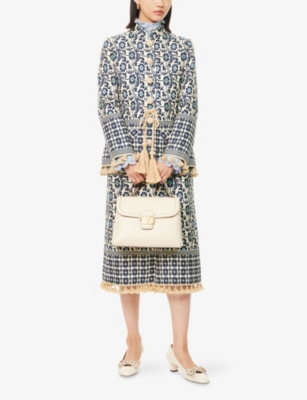 Valentino Womens Betulla Blu Floral-pattern Tasselled Canvas Jacket In Blue