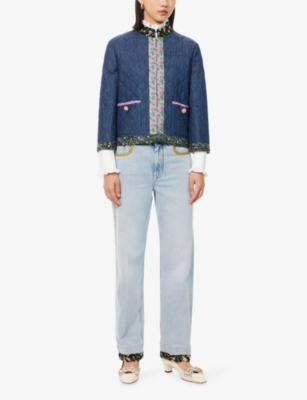 Valentino Womens Blu Medio Chambray Floral-print Denim Jacket In Blue