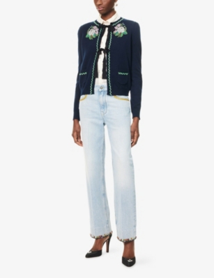 VALENTINO GARAVANI: Embroidered Straight-Leg Denim Jeans