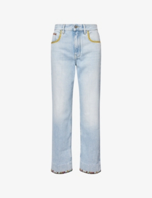VALENTINO GARAVANI: Embroidered Straight-Leg Denim Jeans