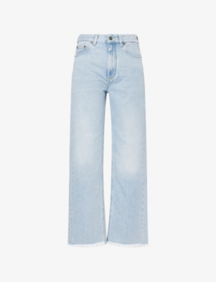 Valentino Womens Denim Blu Lav Chiaro Frayed-hem Straight-leg Denim Jeans In Blue