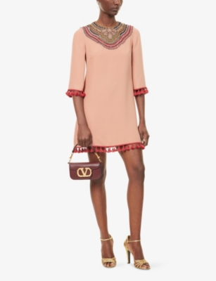 Valentino Womens Land Phard Multicolor Embellished Tassel-trim Silk Mini Dress In Multi
