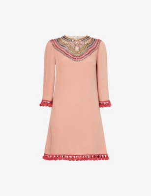 Valentino Womens Land Phard Multicolor Embellished Tassel-trim Silk Mini Dress In Multi
