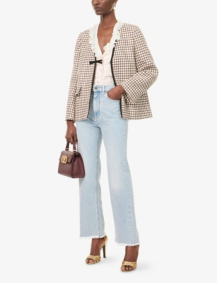 Valentino Womens Latte Moro V-neck Woven Tweed Jacket In Nude