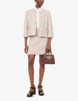 Valentino Womens Multicolor. Embellished-trim Cropped Metallic Tweed Jacket In Multi