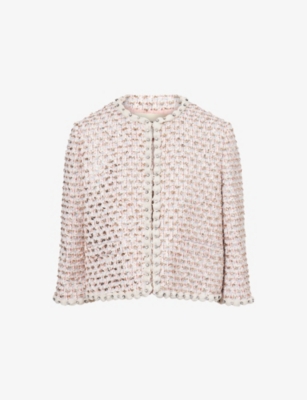 Valentino Womens Multicolor. Embellished-trim Cropped Metallic Tweed Jacket In Multi